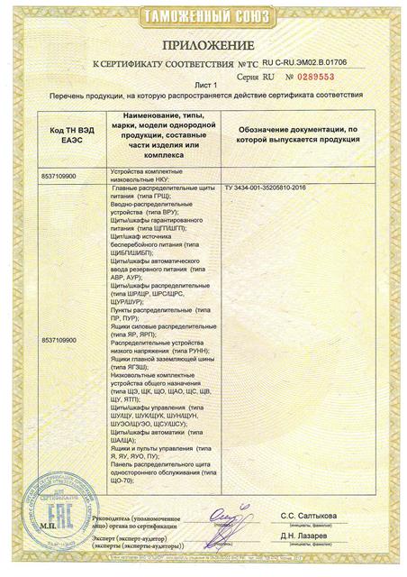 Сертификат соответствия Техническому регламенту ТР ТС 004/2011 "О безопасности низковольтного оборудования"